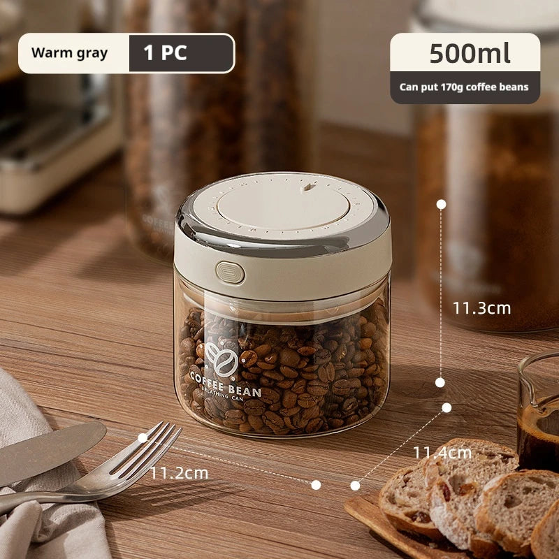 Vacuum Food Grade Coffee Bean Sealed Jar with Date Tracker and Waking Bean Valve Storage Containers for Grain, Snack, Sugar, Tea