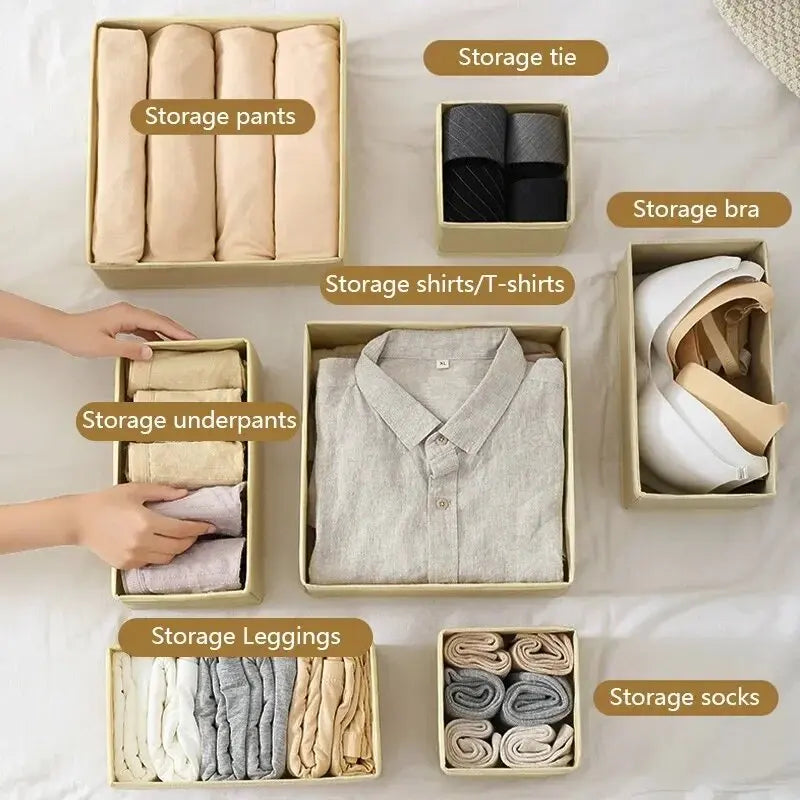 Foldable 6/12pcs Underwear Organizer Set • Hard Storage Boxes for Bra Socks • Drawer/Closet Clothes Organizers