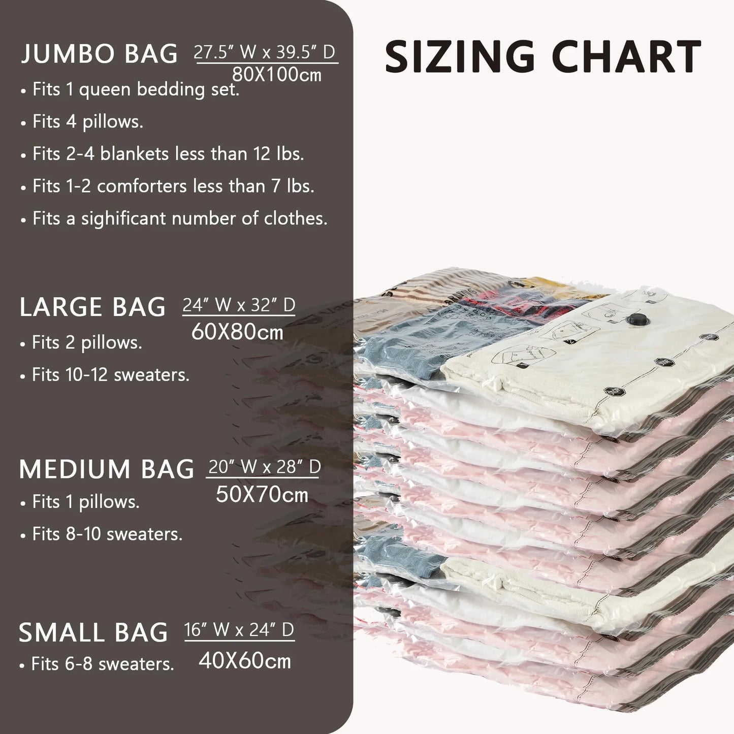 4-8 Pack Vacuum Storage Bags Space Saver Bags Compression for Comforters Blankets Bedding Organizer Clothes Travel Storage