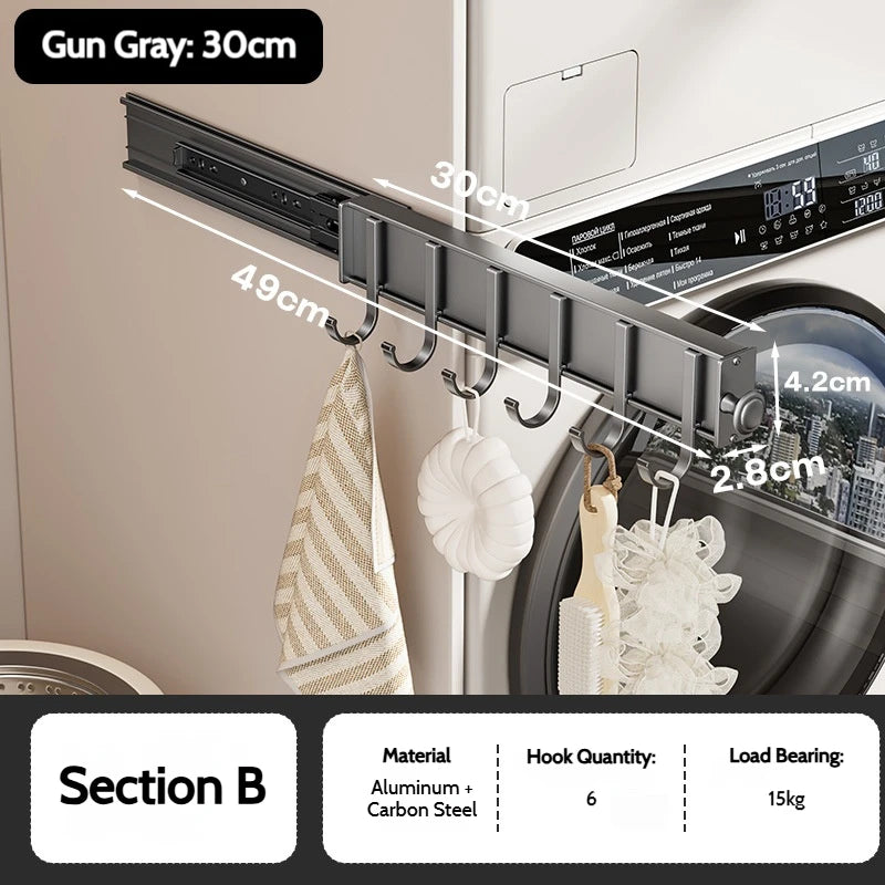 Pull Push Adjustable Top Mounting Closet Interior Telescopic Hanging Rod Cloakroom Retractable Slide Track Clothes Organizer