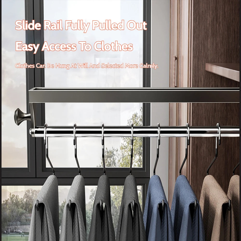 Pull Push Adjustable Top Mounting Closet Interior Telescopic Hanging Rod Cloakroom Retractable Slide Track Clothes Organizer