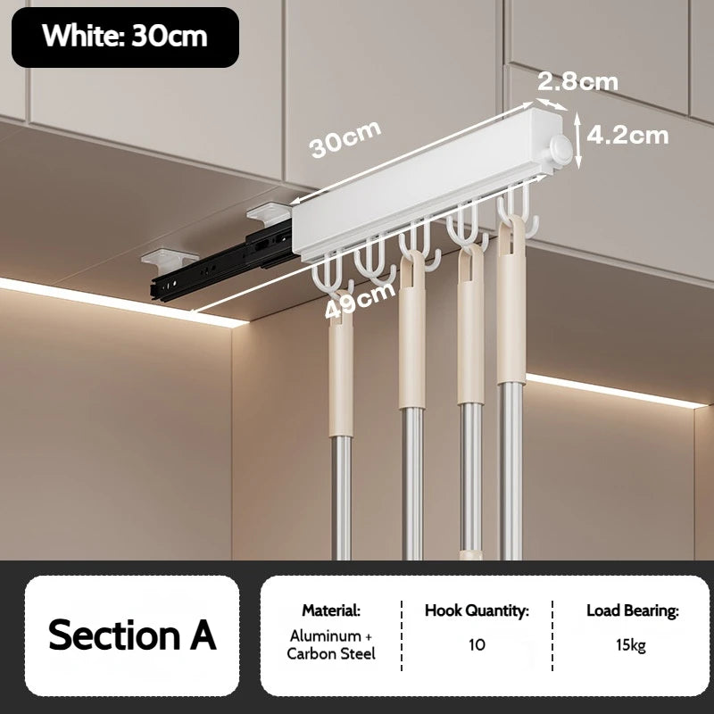 Pull Push Adjustable Top Mounting Closet Interior Telescopic Hanging Rod Cloakroom Retractable Slide Track Clothes Organizer