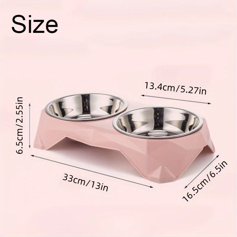 Stainless Steel Pet Double Bowl Upgraded Diamon Pattern Large Capacity Food Bowl for Dog Cat Non-slip Pet Water Feeder Bowls