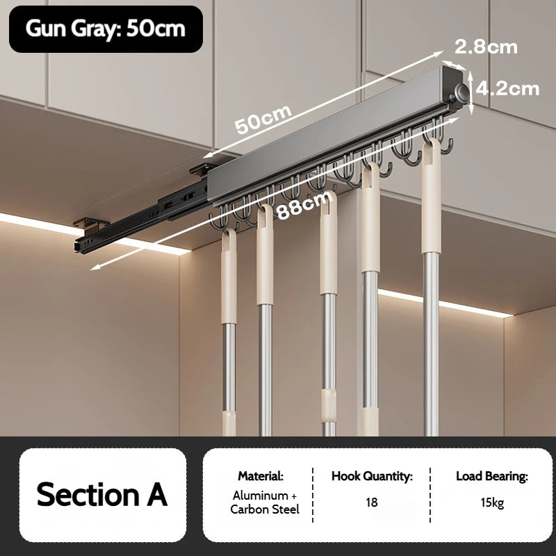 Pull Push Adjustable Top Mounting Closet Interior Telescopic Hanging Rod Cloakroom Retractable Slide Track Clothes Organizer