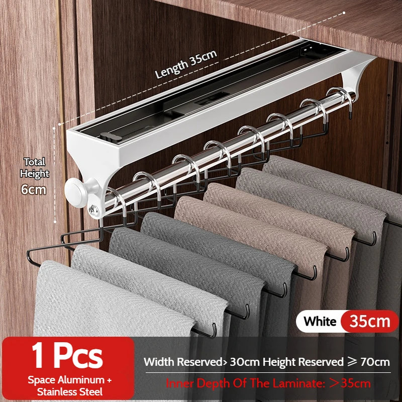 Pull Push Adjustable Top Mounting Closet Interior Telescopic Hanging Rod Cloakroom Retractable Slide Track Clothes Organizer