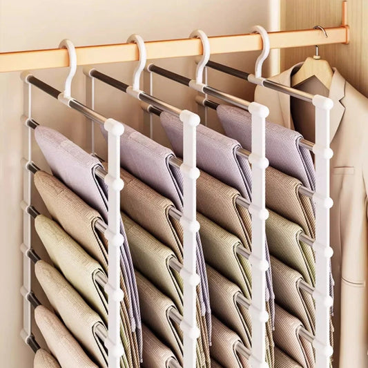 Foldable Pants Hanger Multi Layer Non Slip Clips Space Saving Closet Organizer for Trousers Storage Collapsible Hanging System