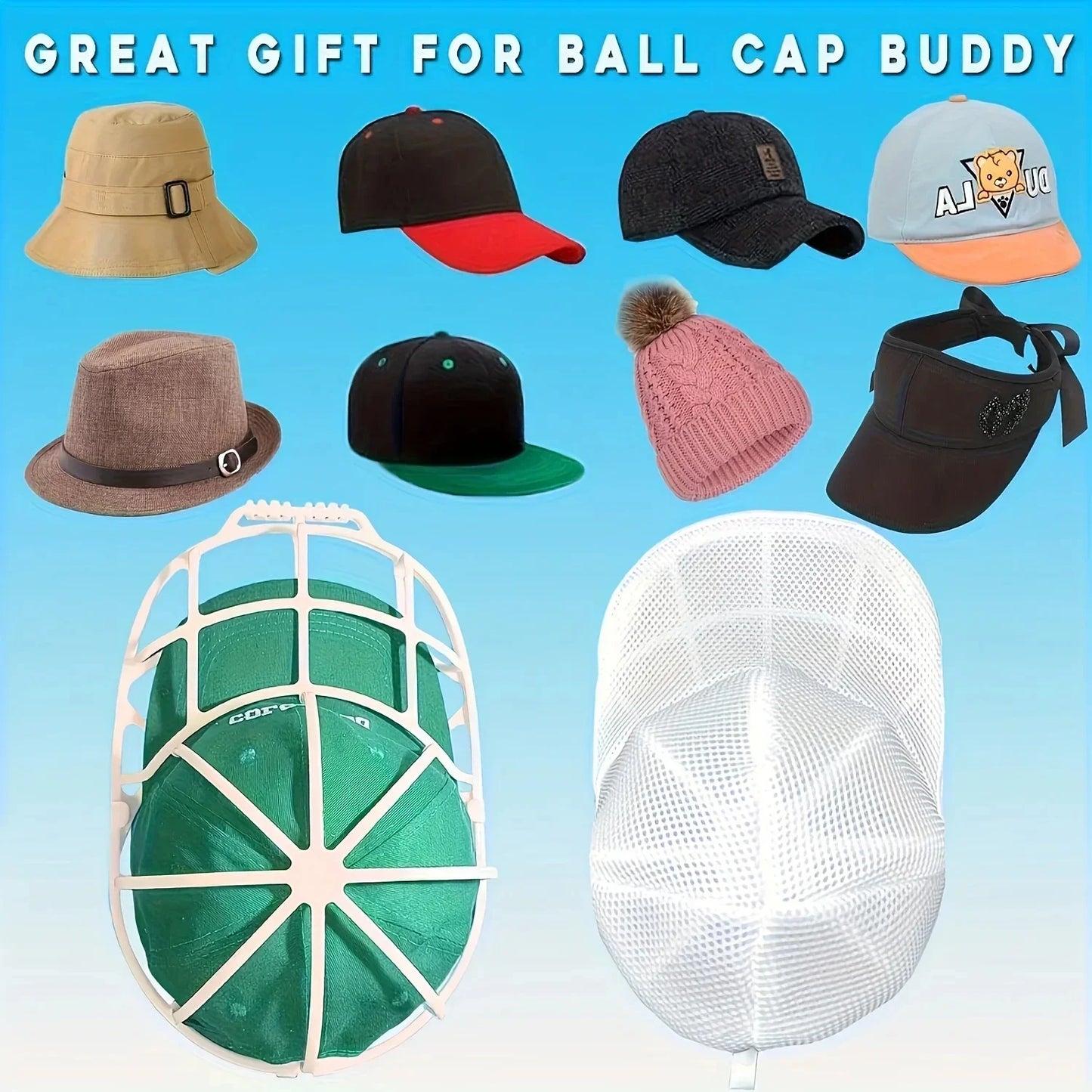 Upgraded Hat Cleaning Cage for Washing Machines Baseball Cap Washer with Mesh Bag Laundry Hat Protector Shaper for Cap Lovers