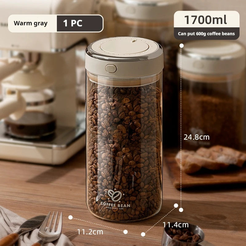 Vacuum Food Grade Coffee Bean Sealed Jar with Date Tracker and Waking Bean Valve Storage Containers for Grain, Snack, Sugar, Tea