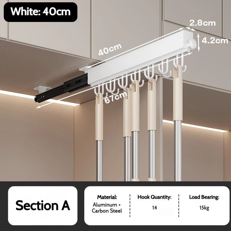 Pull Push Adjustable Top Mounting Closet Interior Telescopic Hanging Rod Cloakroom Retractable Slide Track Clothes Organizer