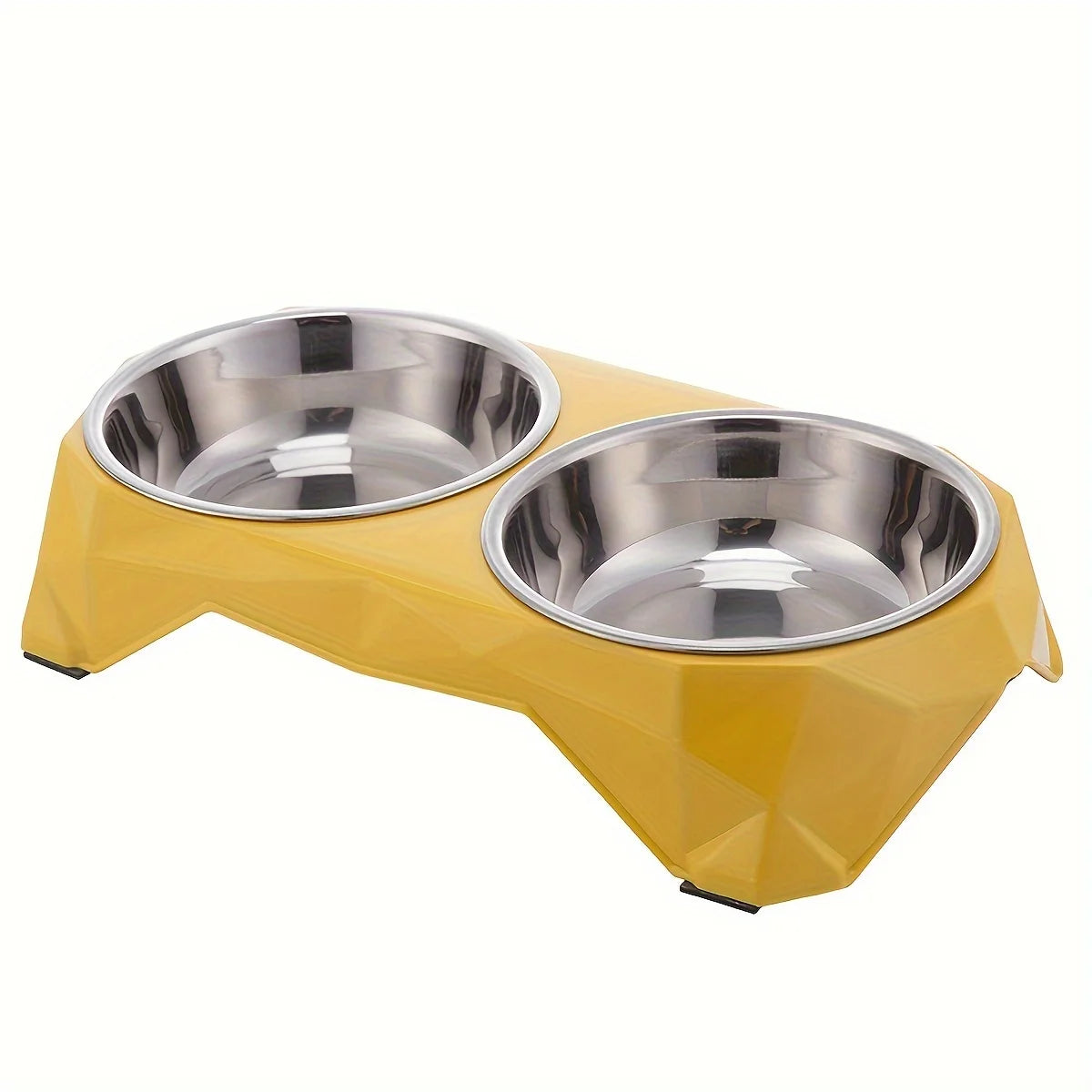 Stainless Steel Pet Double Bowl Upgraded Diamon Pattern Large Capacity Food Bowl for Dog Cat Non-slip Pet Water Feeder Bowls
