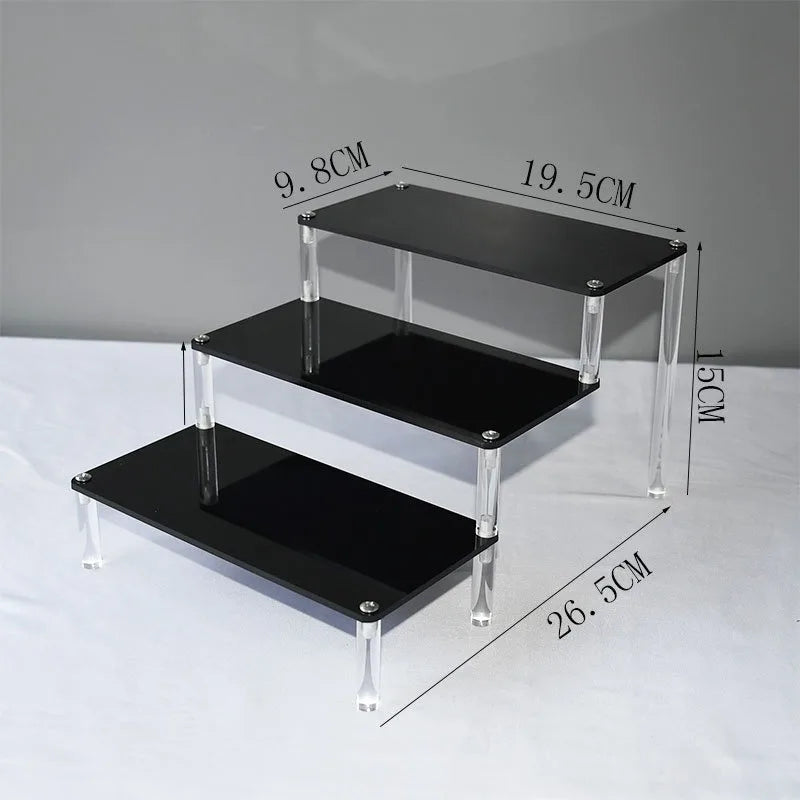 Black Acrylic Shelf Display Stand Perfume Cupcake Stand Figures Toys Desserts Holder Collection Cosmetic Shelves Organizers