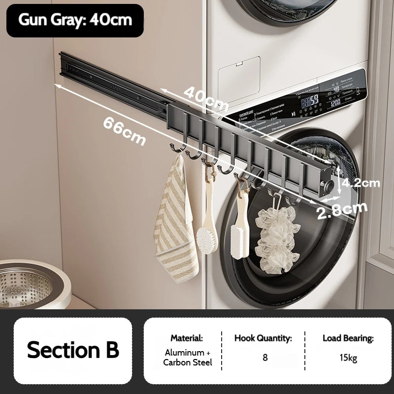 Pull Push Adjustable Top Mounting Closet Interior Telescopic Hanging Rod Cloakroom Retractable Slide Track Clothes Organizer