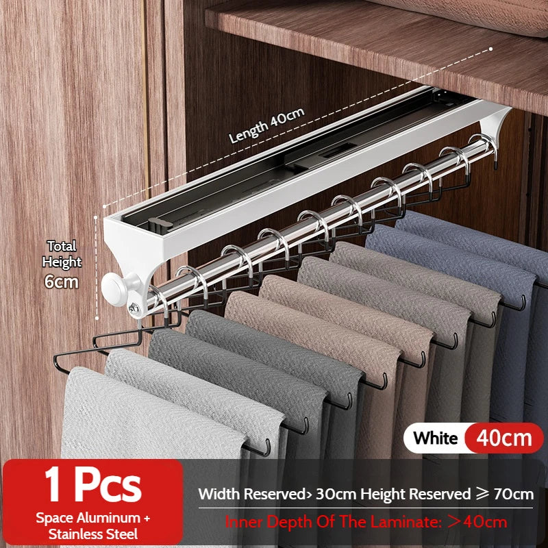 Pull Push Adjustable Top Mounting Closet Interior Telescopic Hanging Rod Cloakroom Retractable Slide Track Clothes Organizer