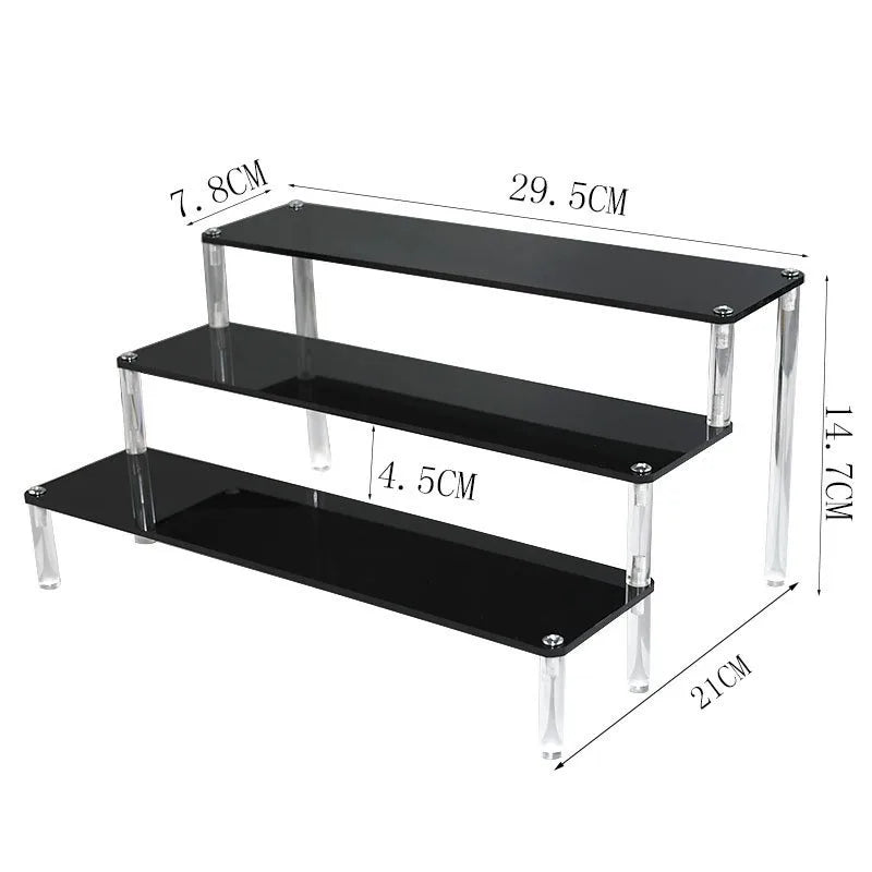 Black Acrylic Shelf Display Stand Perfume Cupcake Stand Figures Toys Desserts Holder Collection Cosmetic Shelves Organizers