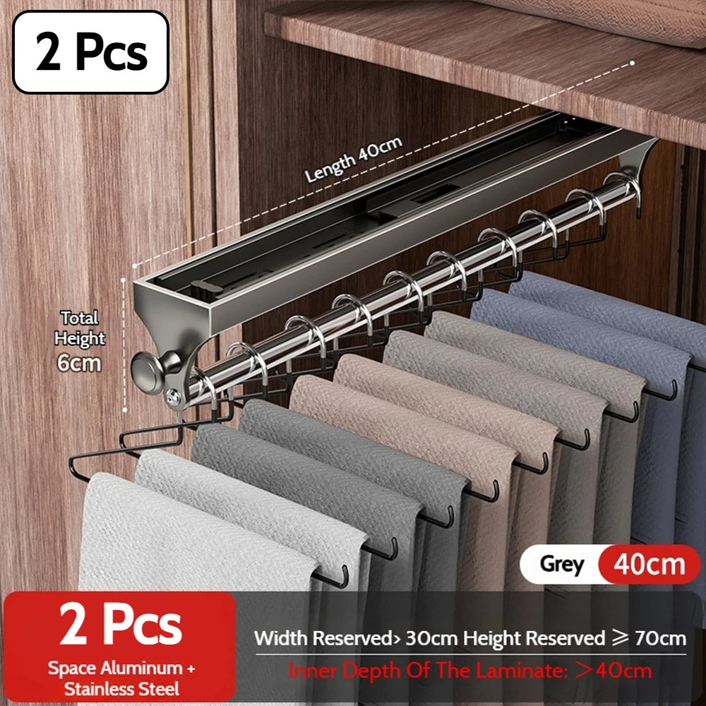 Pull Push Adjustable Top Mounting Closet Interior Telescopic Hanging Rod Cloakroom Retractable Slide Track Clothes Organizer