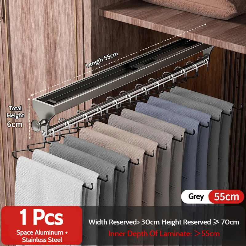 Pull Push Adjustable Top Mounting Closet Interior Telescopic Hanging Rod Cloakroom Retractable Slide Track Clothes Organizer