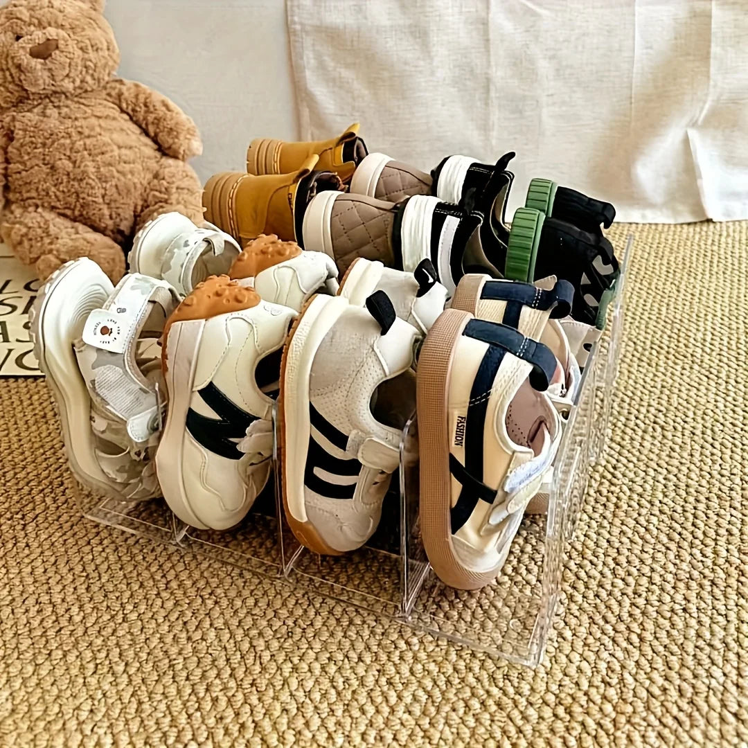 Transparent Plastic Baby Shoe Rack Space Saving Multi Layer Free Standing Shoe Organizer For Entryway Closet Home Storage
