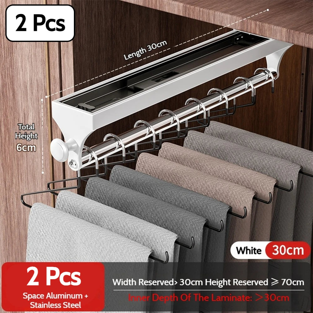 Pull Push Adjustable Top Mounting Closet Interior Telescopic Hanging Rod Cloakroom Retractable Slide Track Clothes Organizer