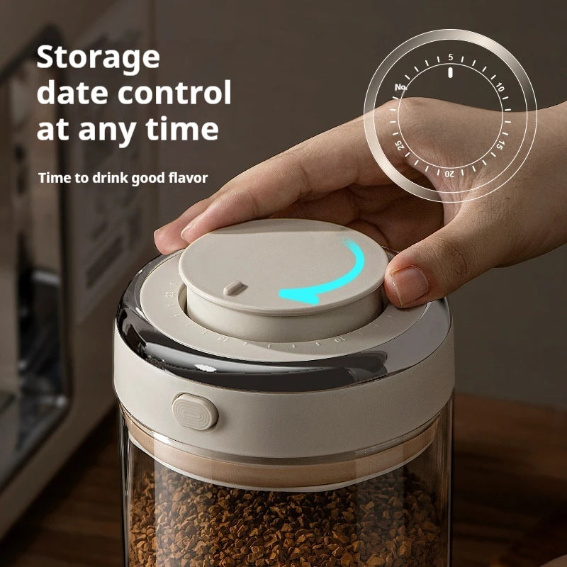 Vacuum Food Grade Coffee Bean Sealed Jar with Date Tracker and Waking Bean Valve Storage Containers for Grain, Snack, Sugar, Tea