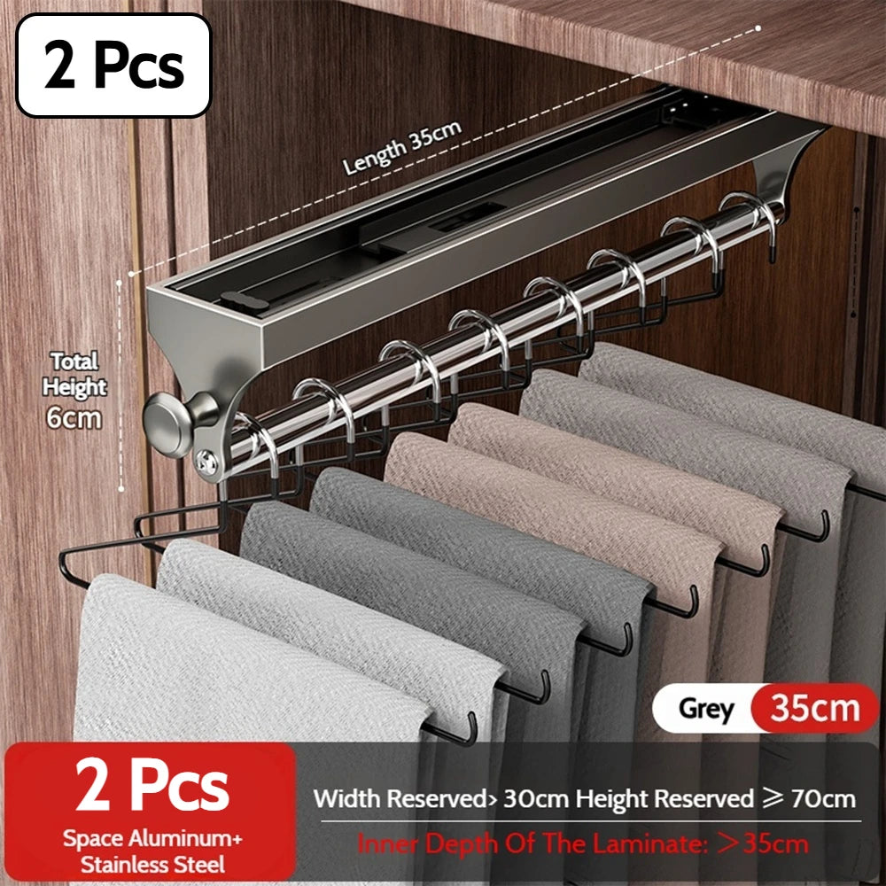 Pull Push Adjustable Top Mounting Closet Interior Telescopic Hanging Rod Cloakroom Retractable Slide Track Clothes Organizer