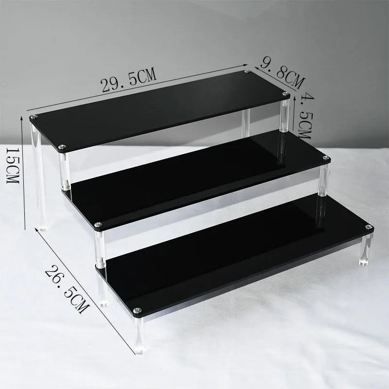 Black Acrylic Shelf Display Stand Perfume Cupcake Stand Figures Toys Desserts Holder Collection Cosmetic Shelves Organizers