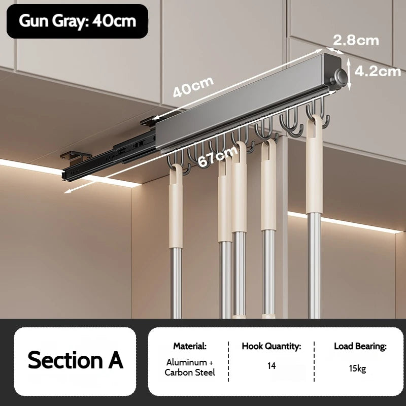 Pull Push Adjustable Top Mounting Closet Interior Telescopic Hanging Rod Cloakroom Retractable Slide Track Clothes Organizer
