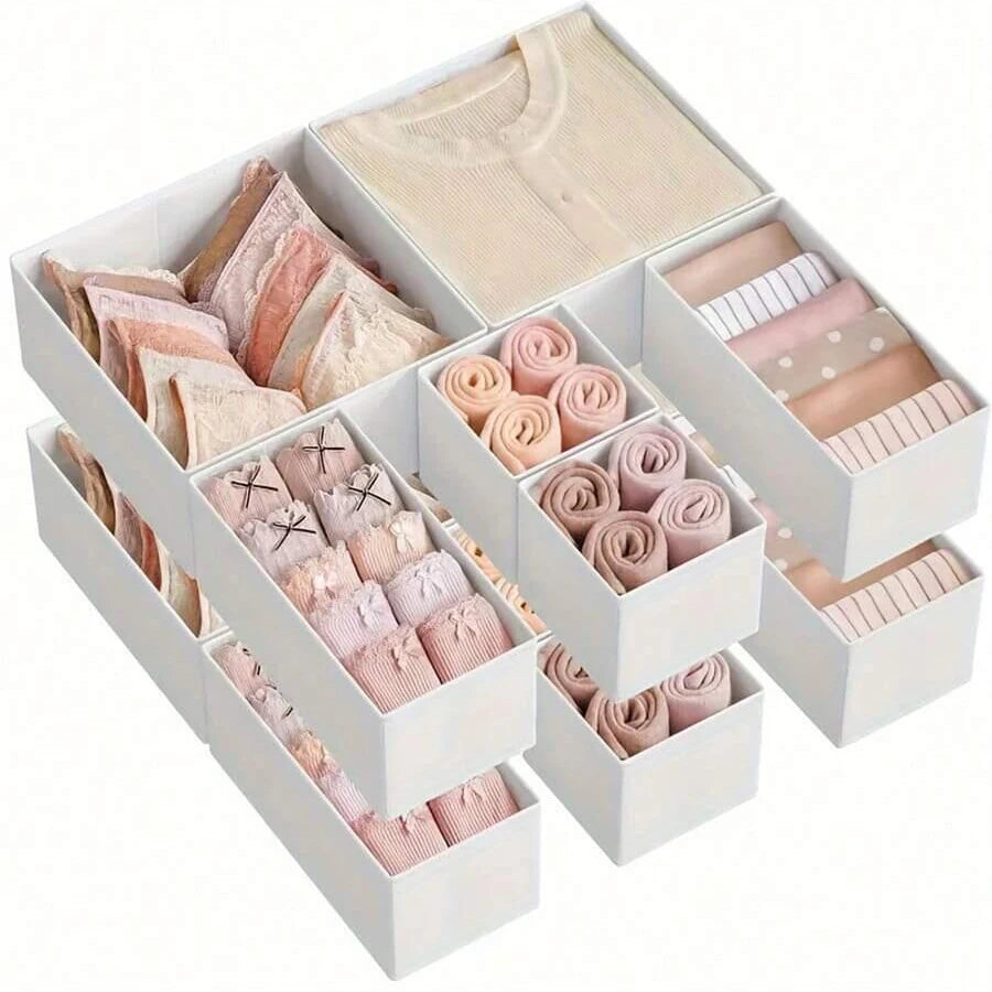 Foldable 6/12pcs Underwear Organizer Set • Hard Storage Boxes for Bra Socks • Drawer/Closet Clothes Organizers