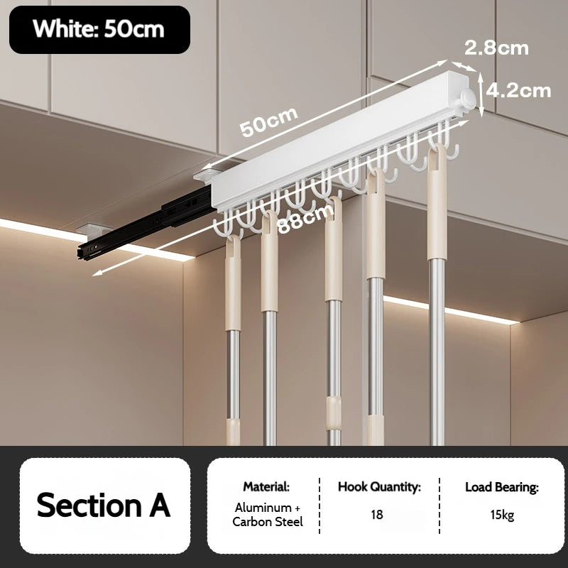 Pull Push Adjustable Top Mounting Closet Interior Telescopic Hanging Rod Cloakroom Retractable Slide Track Clothes Organizer