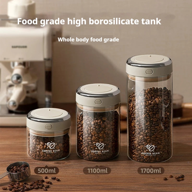 Vacuum Food Grade Coffee Bean Sealed Jar with Date Tracker and Waking Bean Valve Storage Containers for Grain, Snack, Sugar, Tea