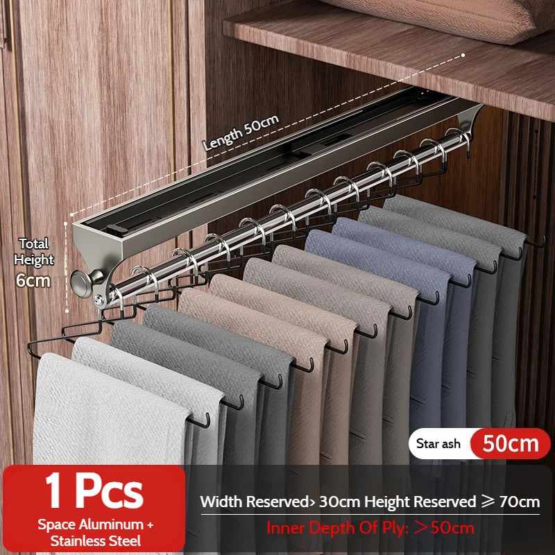 Pull Push Adjustable Top Mounting Closet Interior Telescopic Hanging Rod Cloakroom Retractable Slide Track Clothes Organizer