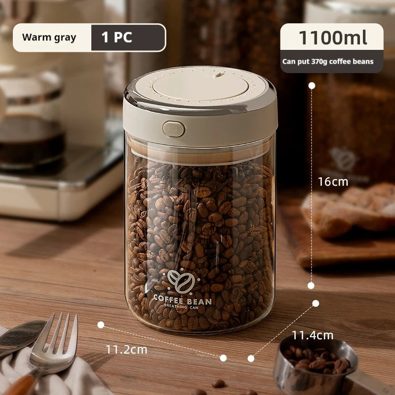 Vacuum Food Grade Coffee Bean Sealed Jar with Date Tracker and Waking Bean Valve Storage Containers for Grain, Snack, Sugar, Tea