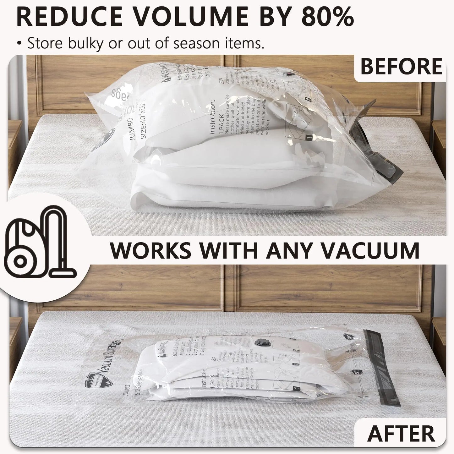 4-8 Pack Vacuum Storage Bags Space Saver Bags Compression for Comforters Blankets Bedding Organizer Clothes Travel Storage