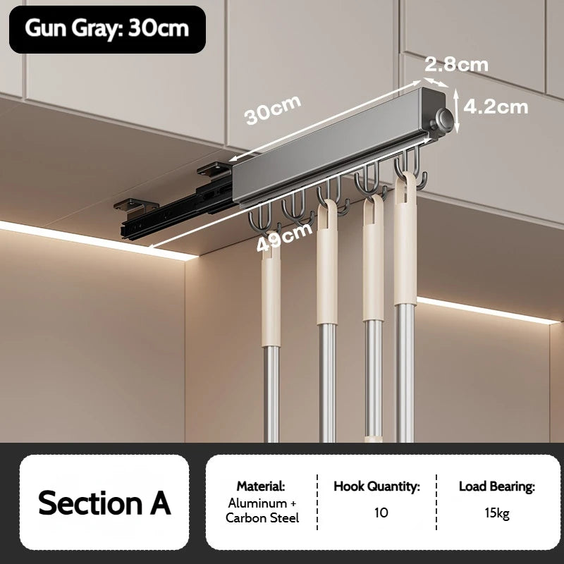Pull Push Adjustable Top Mounting Closet Interior Telescopic Hanging Rod Cloakroom Retractable Slide Track Clothes Organizer