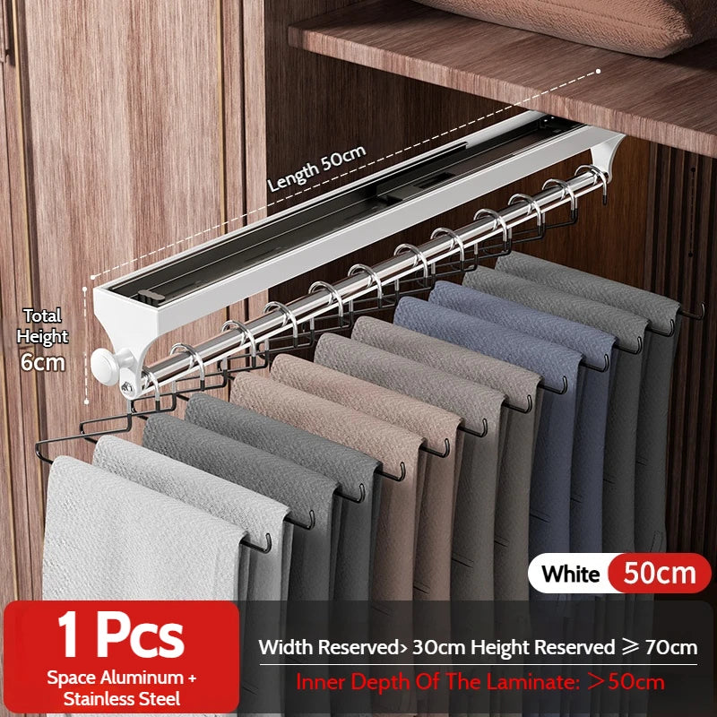 Pull Push Adjustable Top Mounting Closet Interior Telescopic Hanging Rod Cloakroom Retractable Slide Track Clothes Organizer