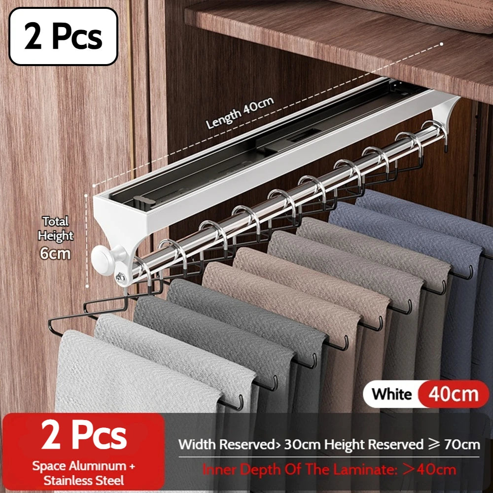 Pull Push Adjustable Top Mounting Closet Interior Telescopic Hanging Rod Cloakroom Retractable Slide Track Clothes Organizer