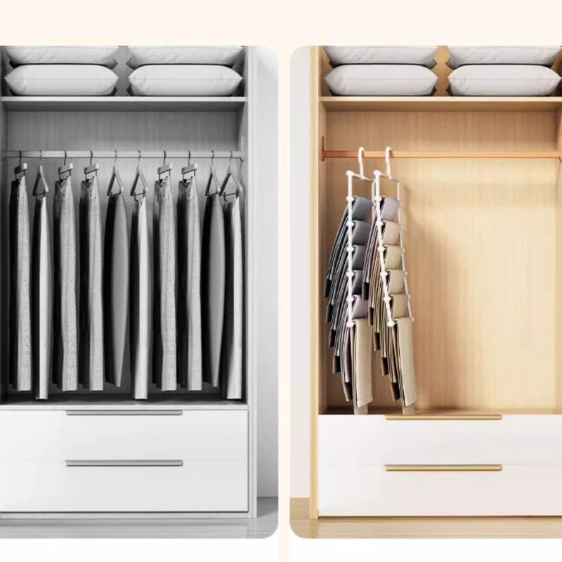 Foldable Pants Hanger Multi Layer Non Slip Clips Space Saving Closet Organizer for Trousers Storage Collapsible Hanging System