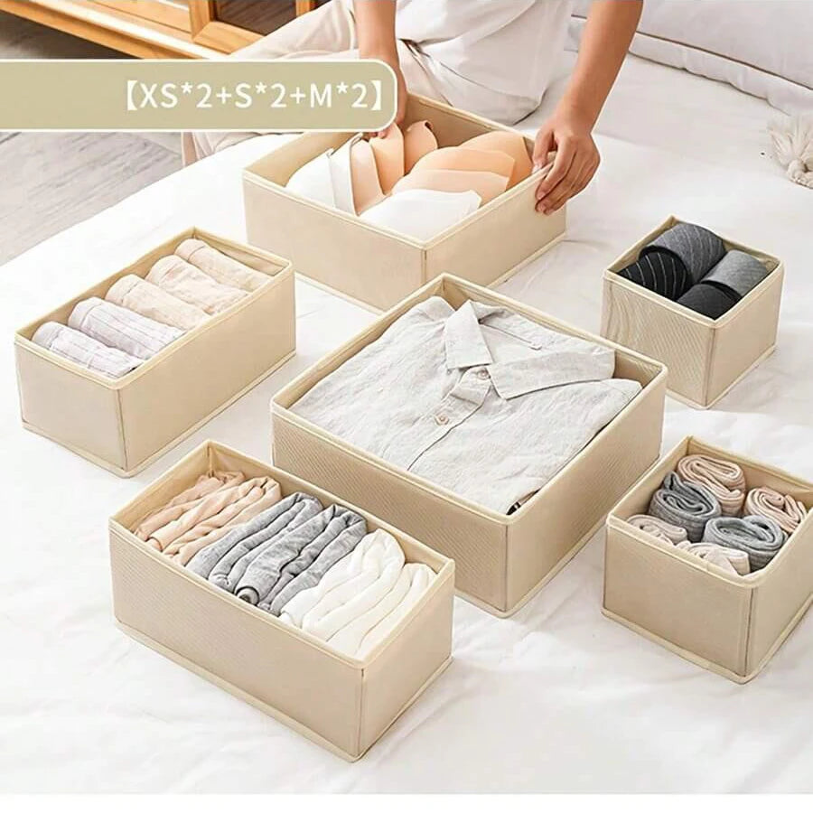 Foldable 6/12pcs Underwear Organizer Set • Hard Storage Boxes for Bra Socks • Drawer/Closet Clothes Organizers